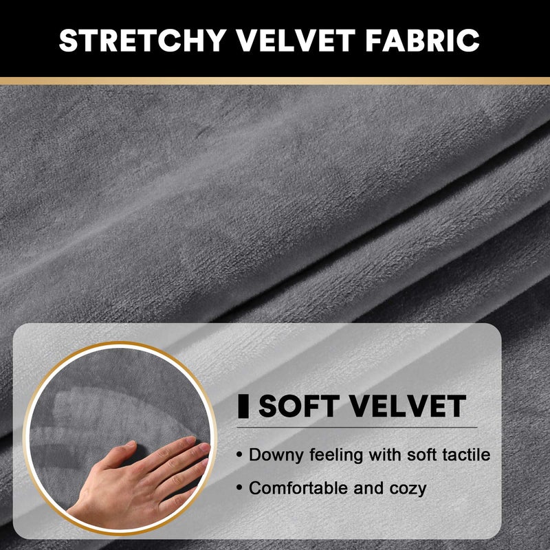 PrinceDeco Stretch Sofa Cushion Covers for Couches and Sofas,Soft Velvet Couch Seat Covers, Sofa Covers Washable, Seat Cushion Cover for 3 Couch Sofa Pet Friendly - Grey, Each Width Up to 29.5" - Image 4